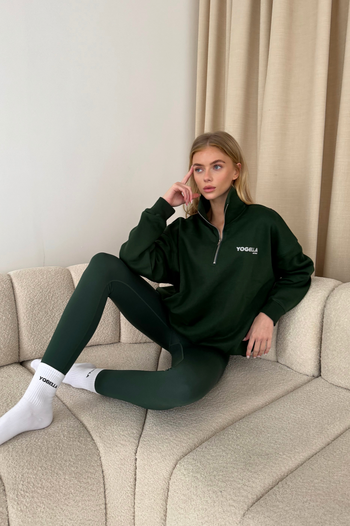 Oversized Funnel Neck Sweatshirt - Forest Green
