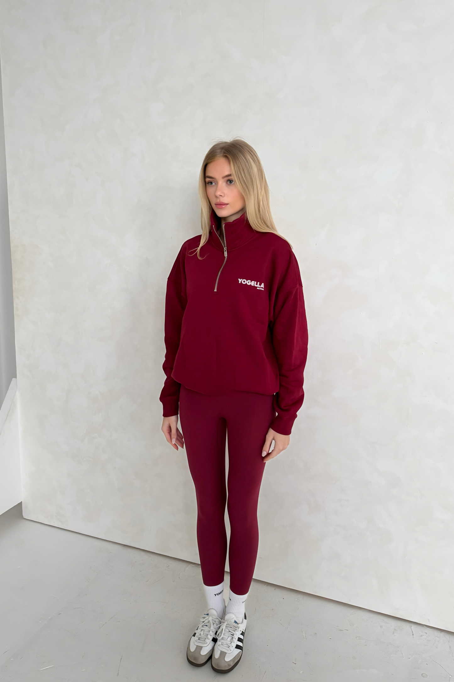 Oversized Funnel Neck Sweatshirt - Burgundy