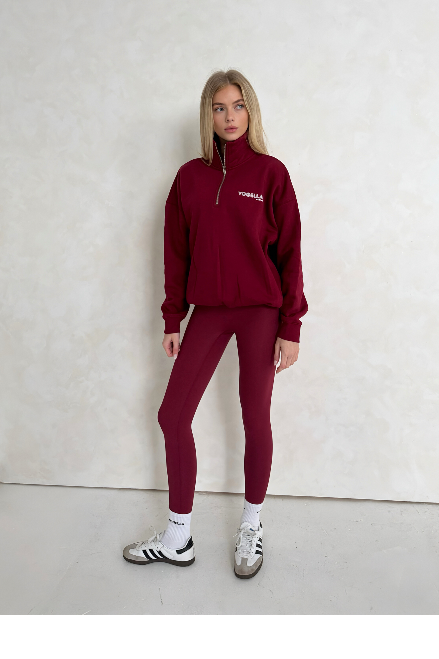 Oversized Funnel Neck Sweatshirt - Burgundy