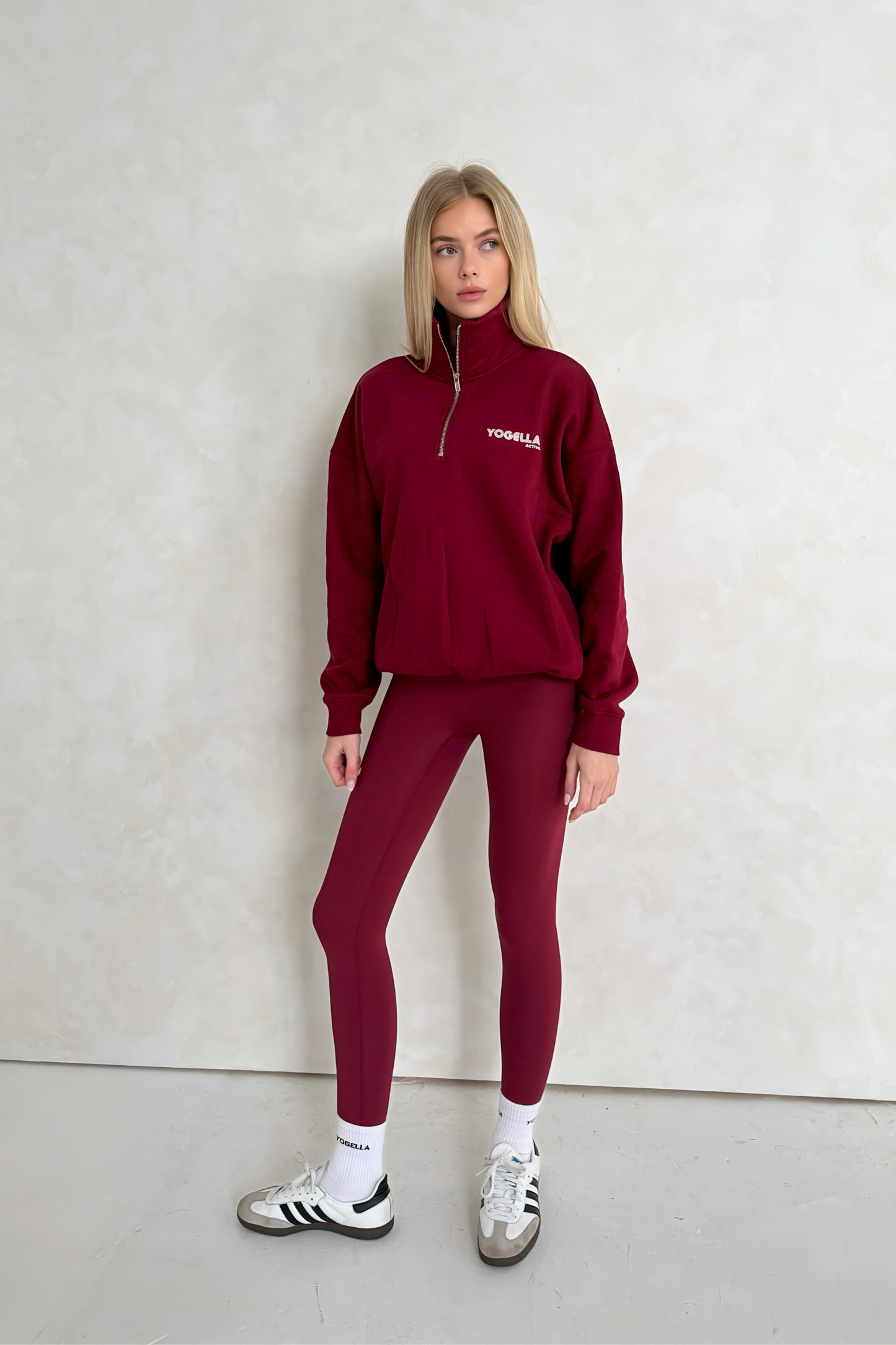Oversized Funnel Neck Sweatshirt - Burgundy