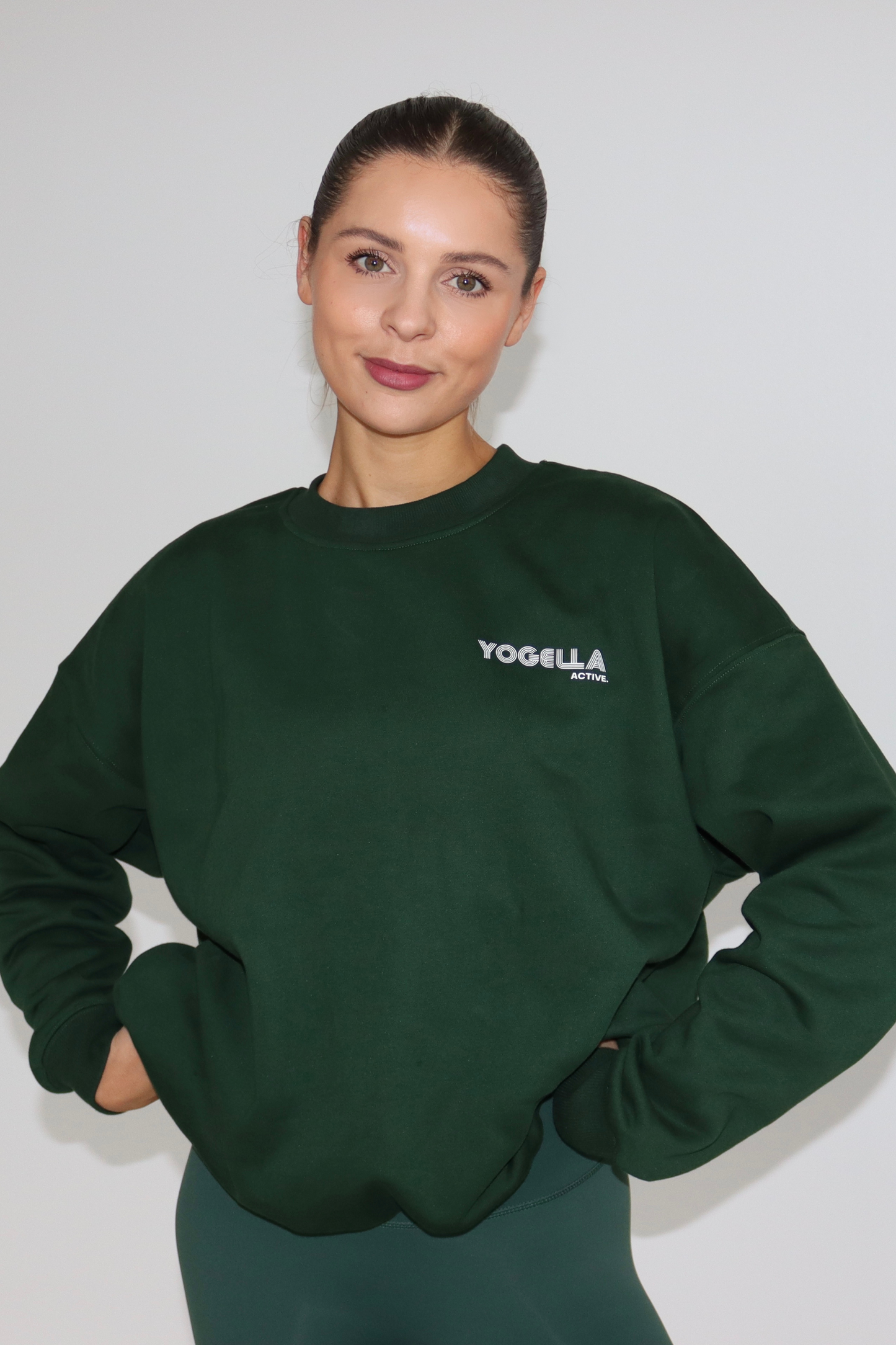 Oversized Yogella Crew Neck Sweatshirt- Forest Green