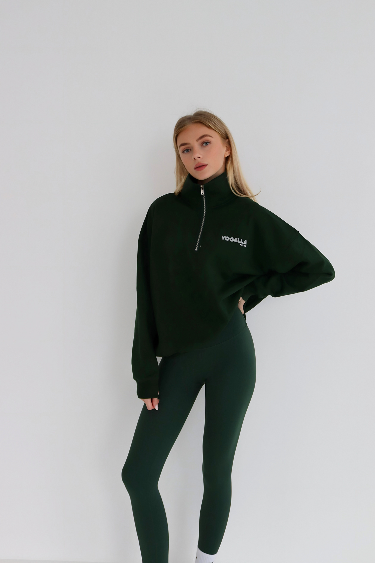 Oversized Funnel Neck Sweatshirt - Forest Green
