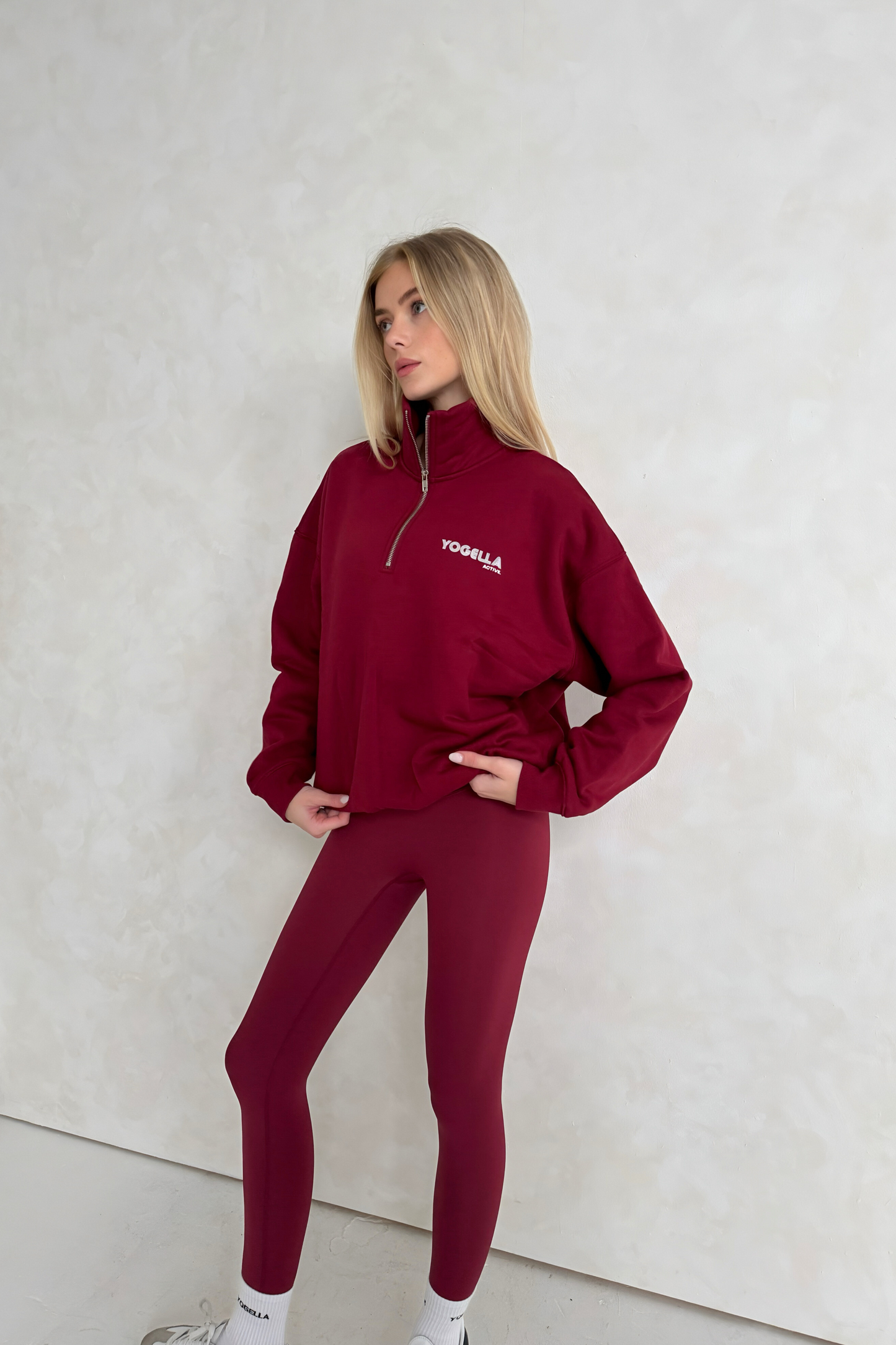 Oversized Funnel Neck Sweatshirt - Burgundy