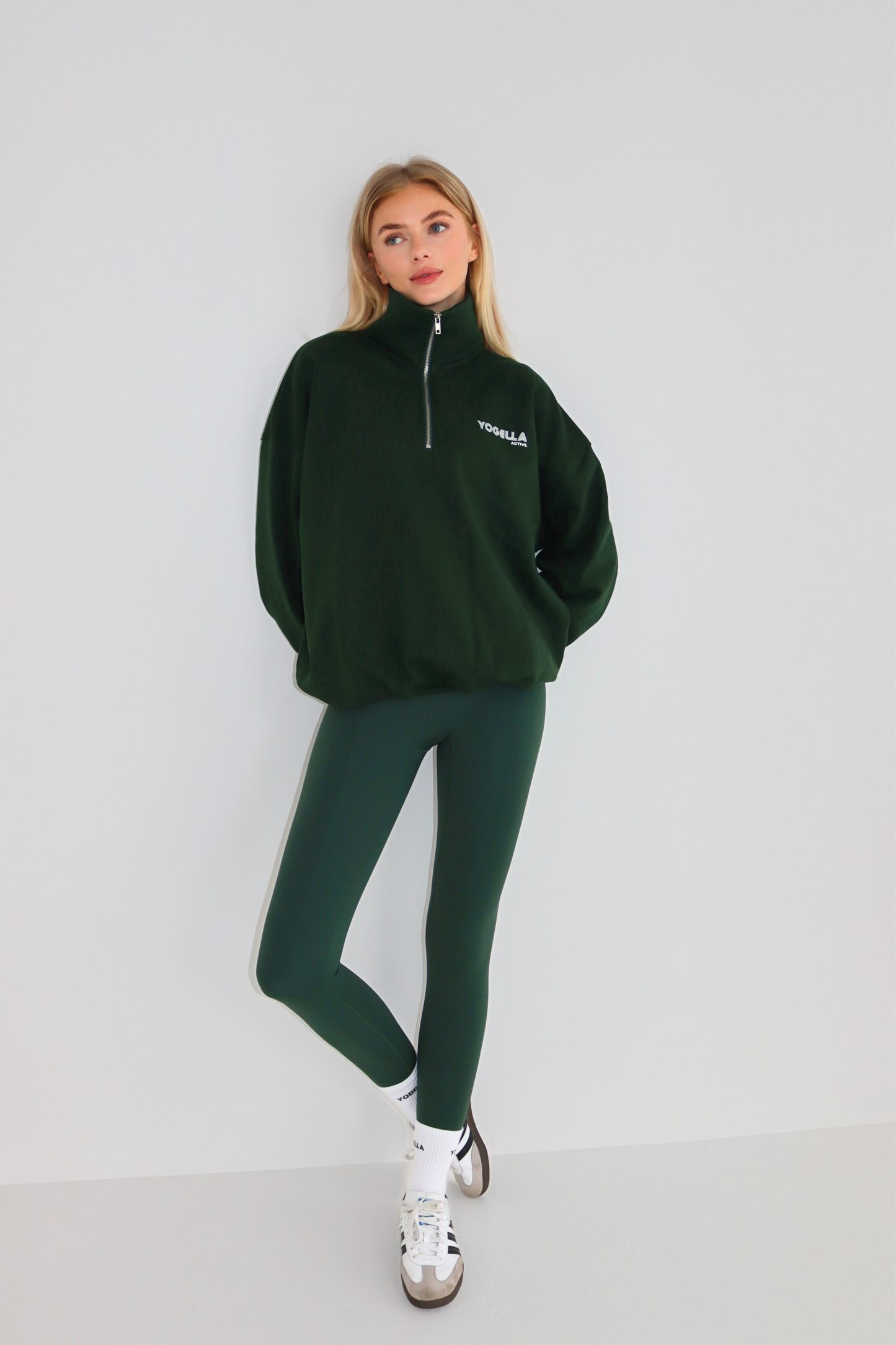 Oversized Funnel Neck Sweatshirt - Forest Green
