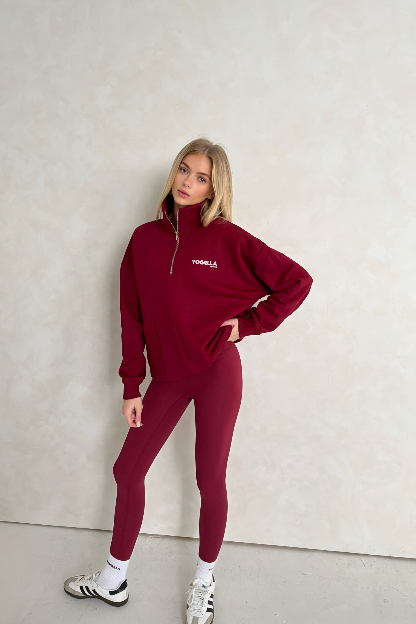 Oversized Funnel Neck Sweatshirt - Burgundy