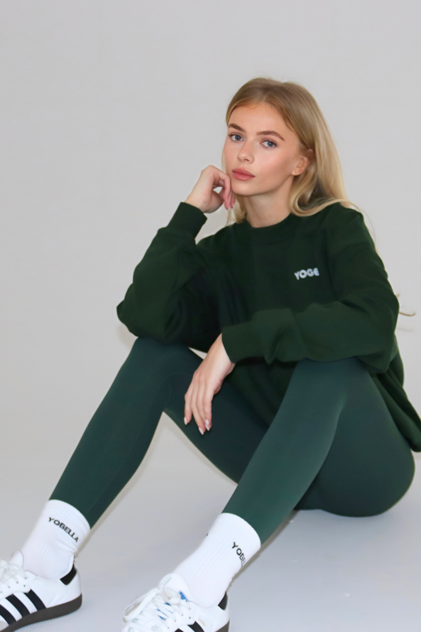 Oversized Yogella Crew Neck Sweatshirt- Forest Green