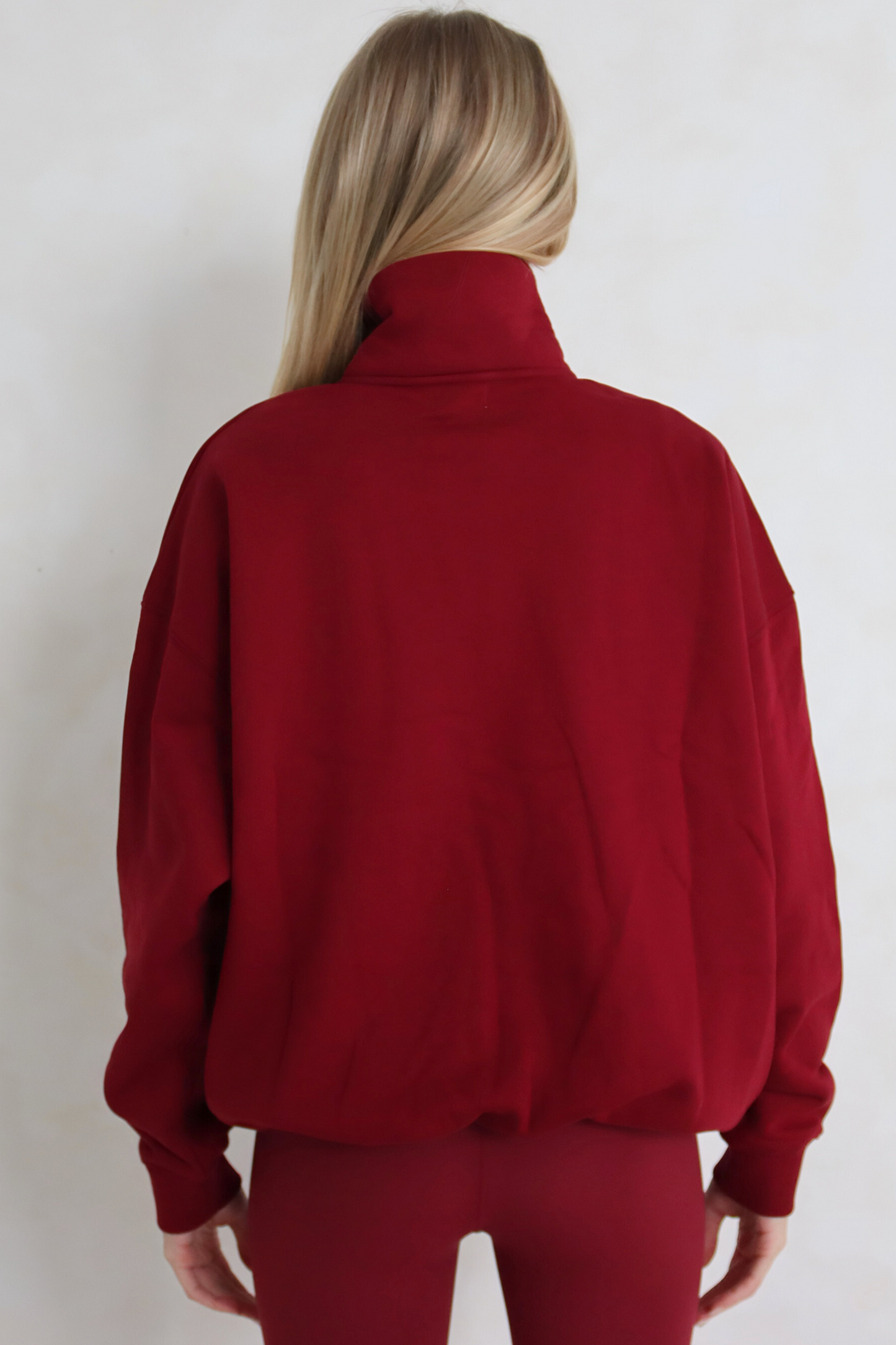 Oversized Funnel Neck Sweatshirt - Burgundy
