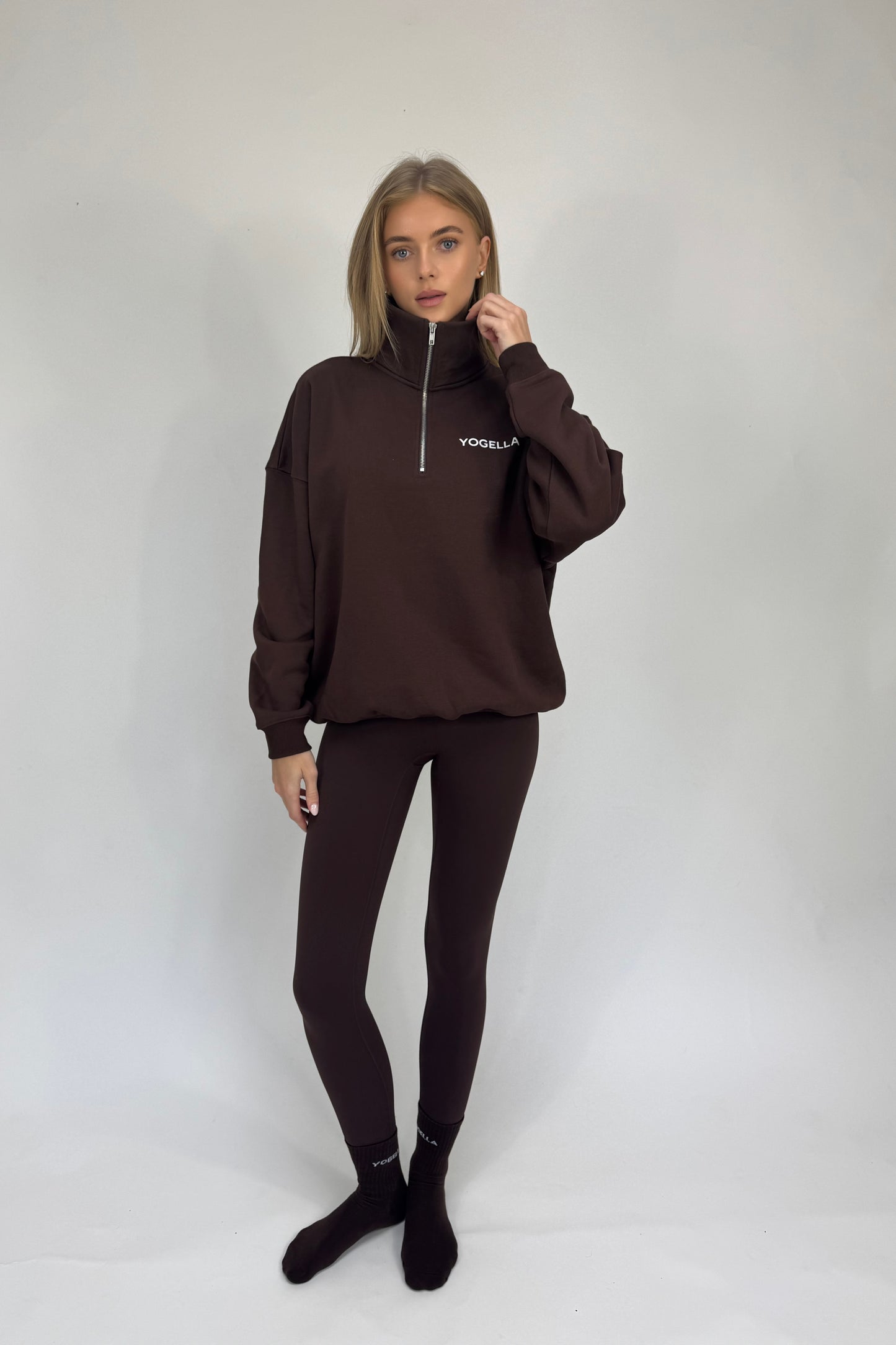 Oversized Funnel Neck Sweatshirt - Cocoa Bean