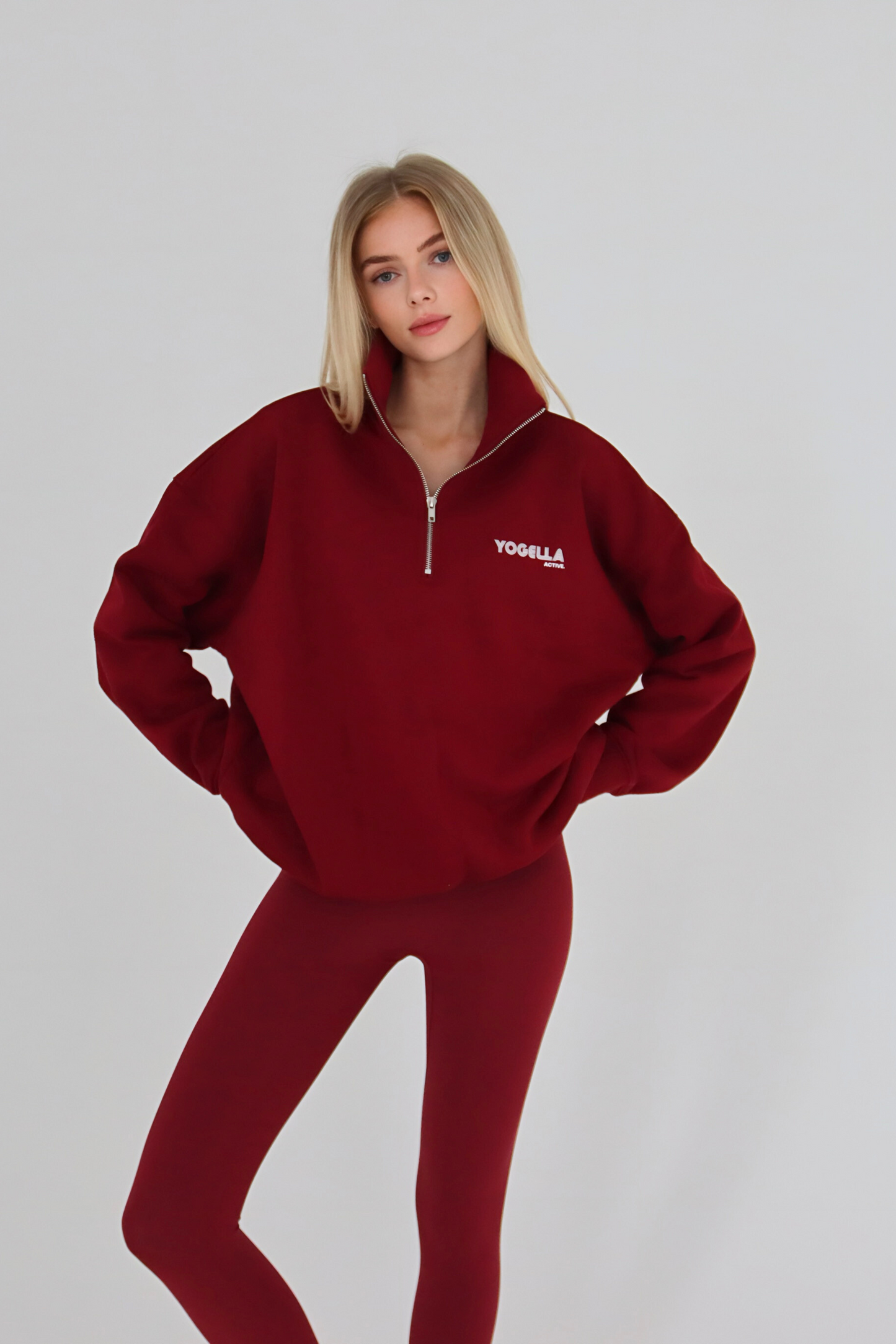 Oversized Funnel Neck Sweatshirt - Burgundy