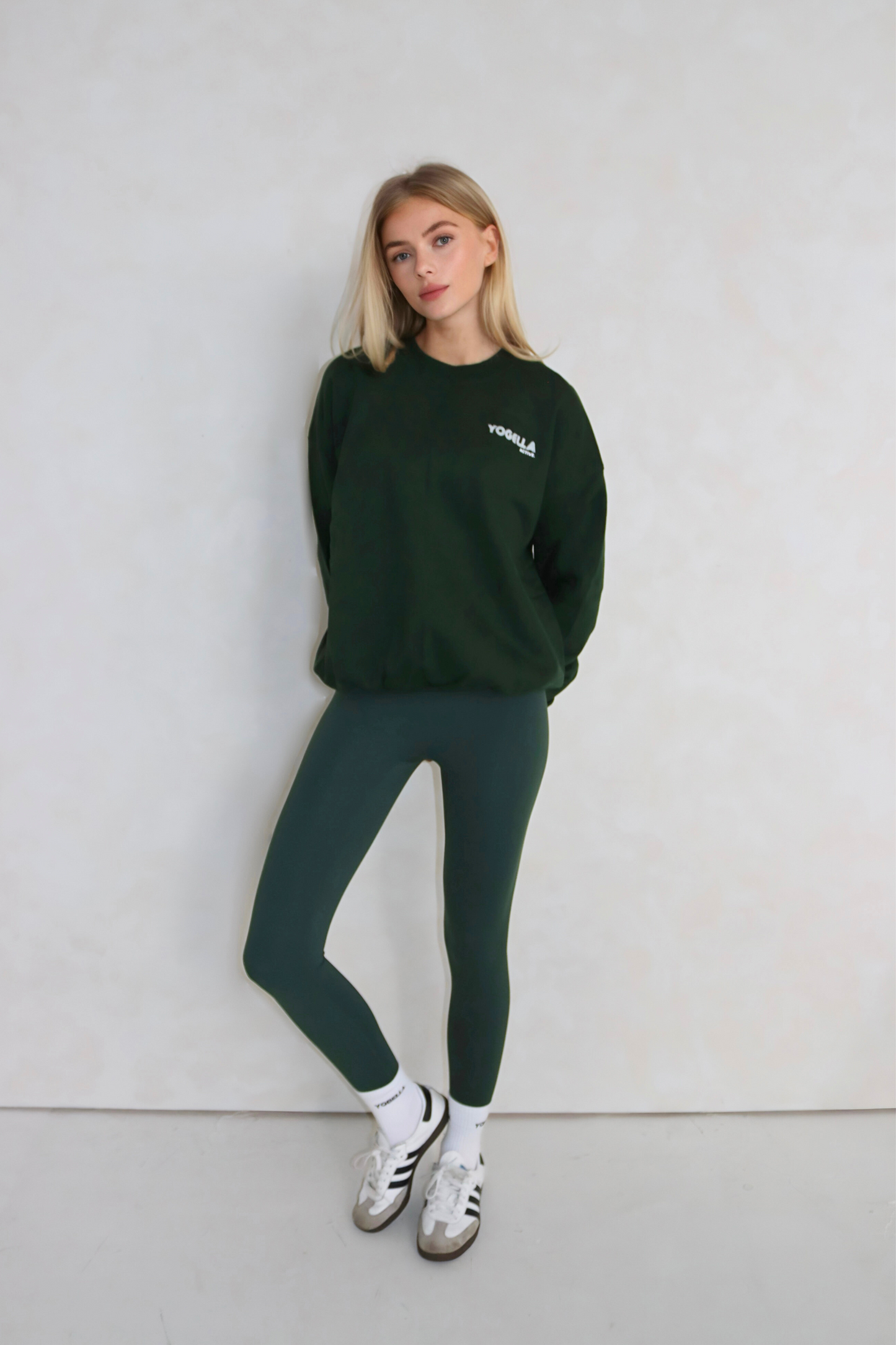 Oversized Yogella Crew Neck Sweatshirt- Forest Green