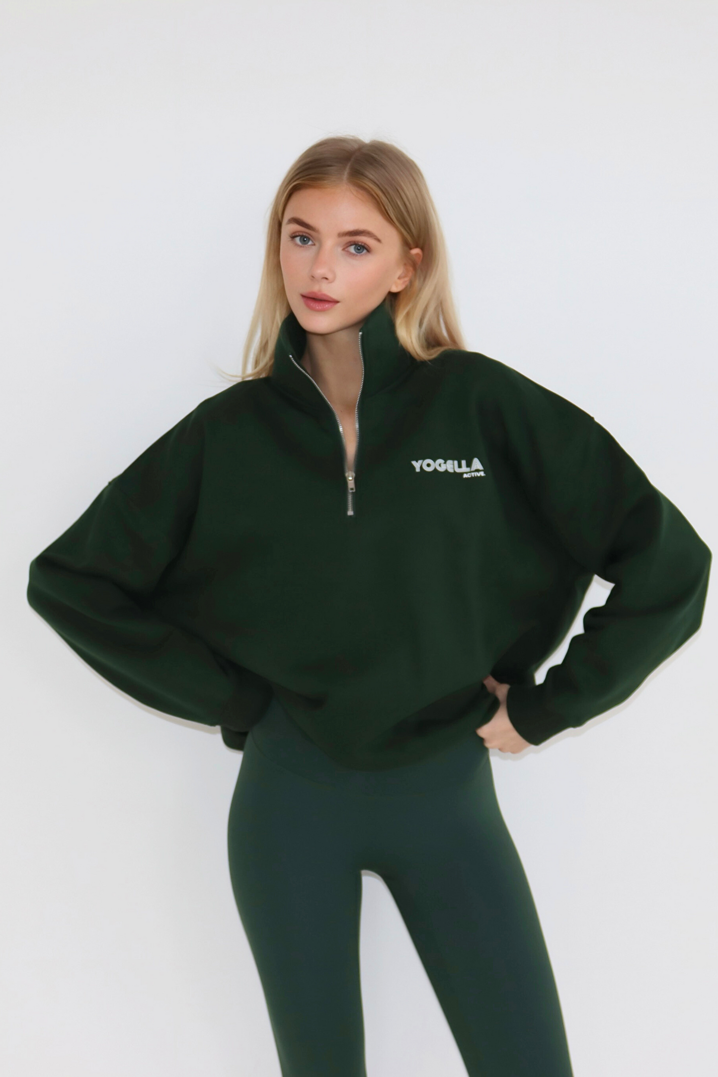 Oversized Funnel Neck Sweatshirt - Forest Green