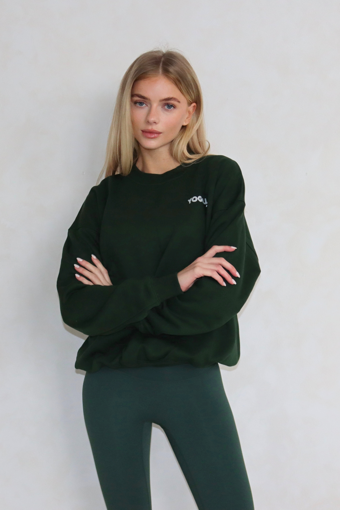 Oversized Yogella Crew Neck Sweatshirt- Forest Green