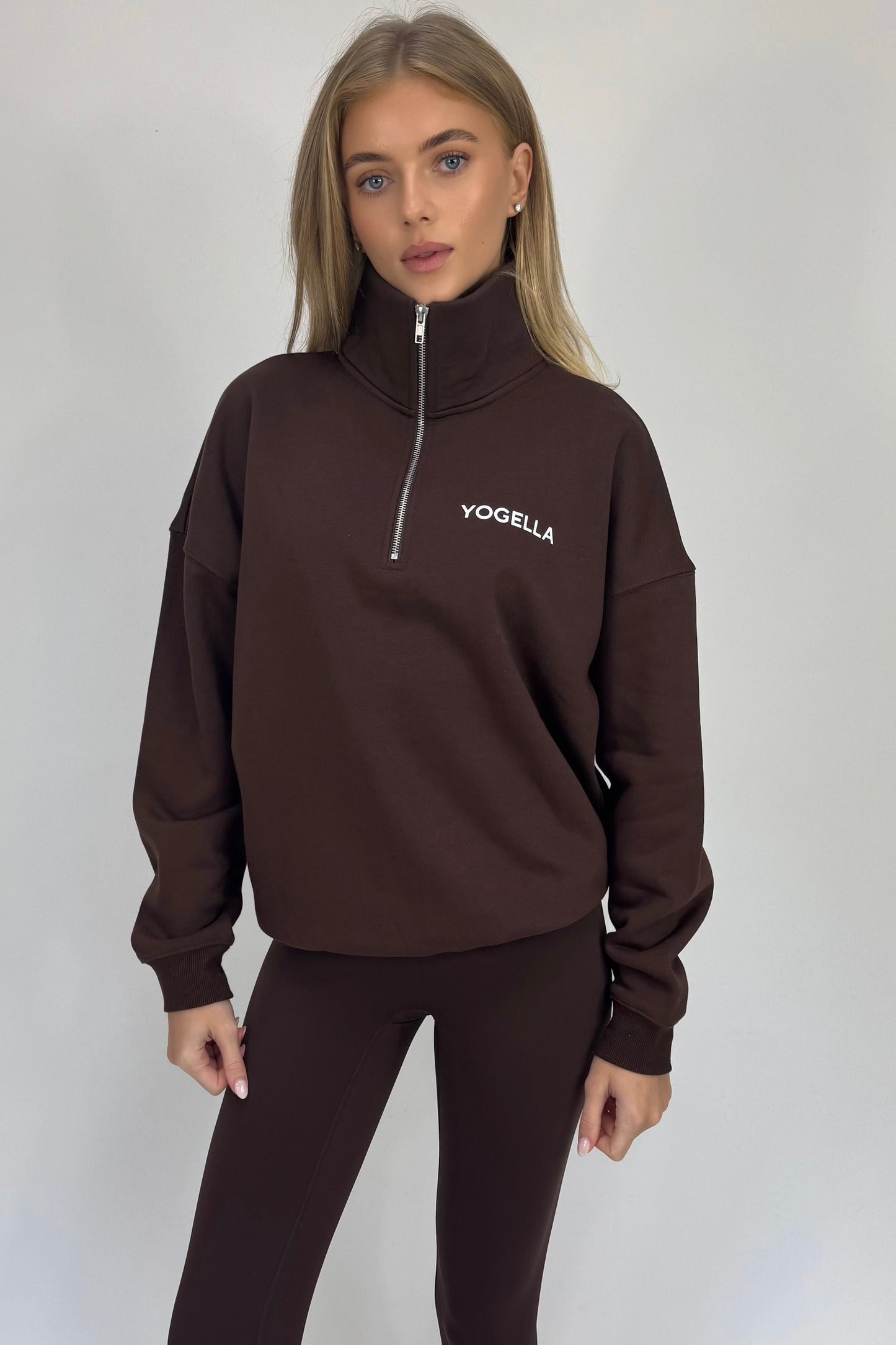 Oversized Funnel Neck Sweatshirt - Cocoa Bean