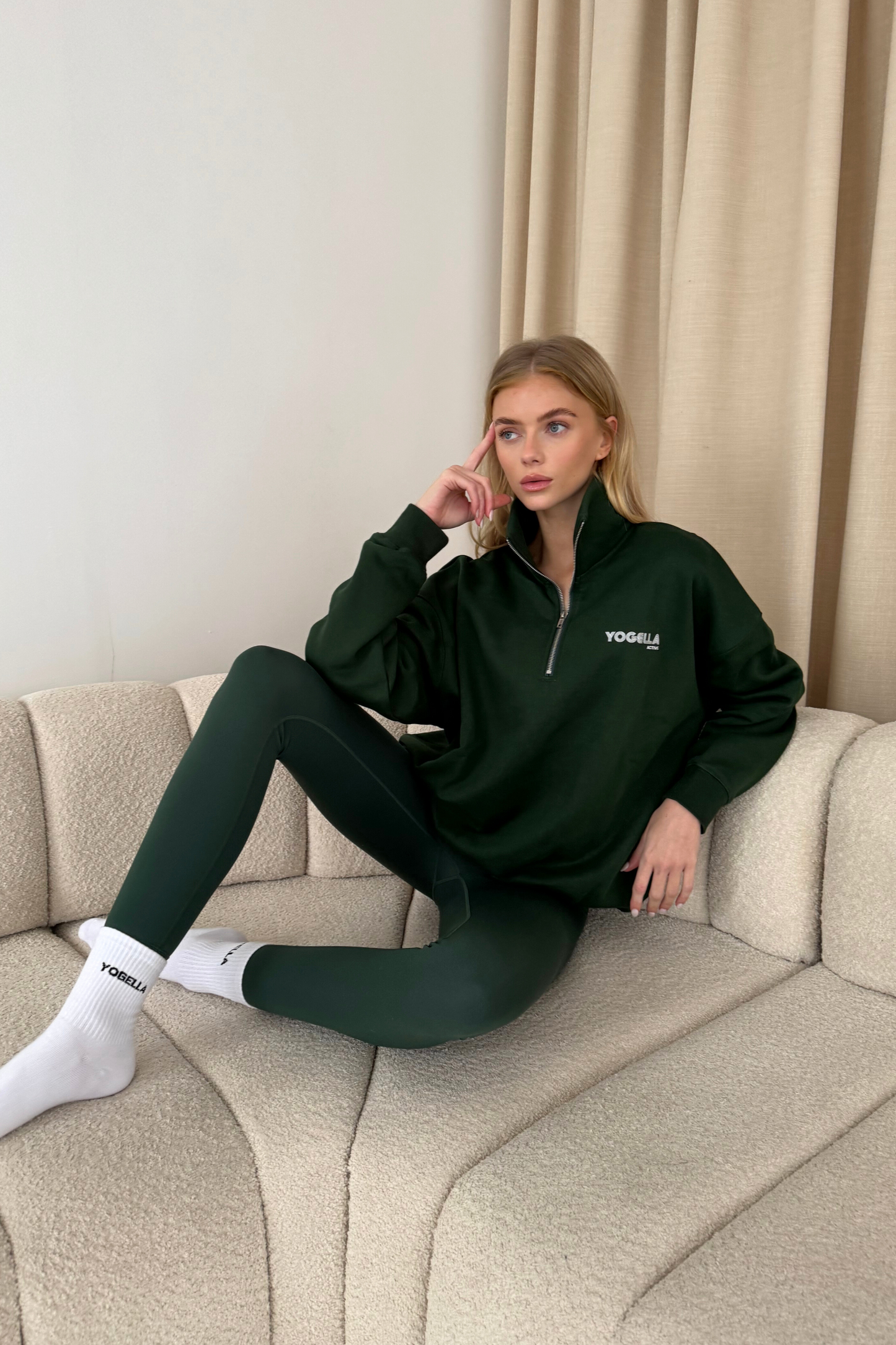 Oversized Yogella Funnel Neck Sweatshirt - Forest Green