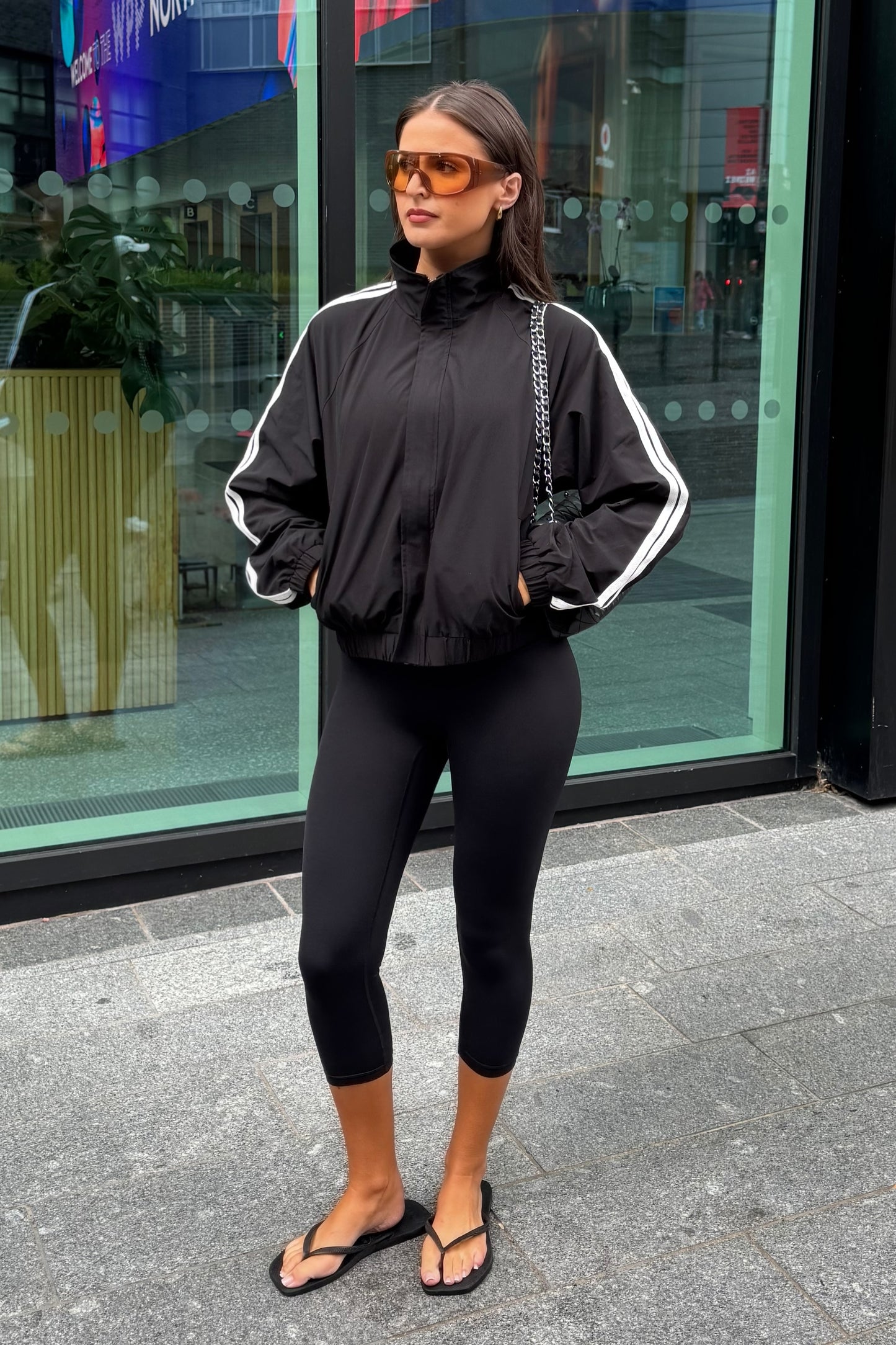 Funnel Track Jacket -Stripe Detail Black