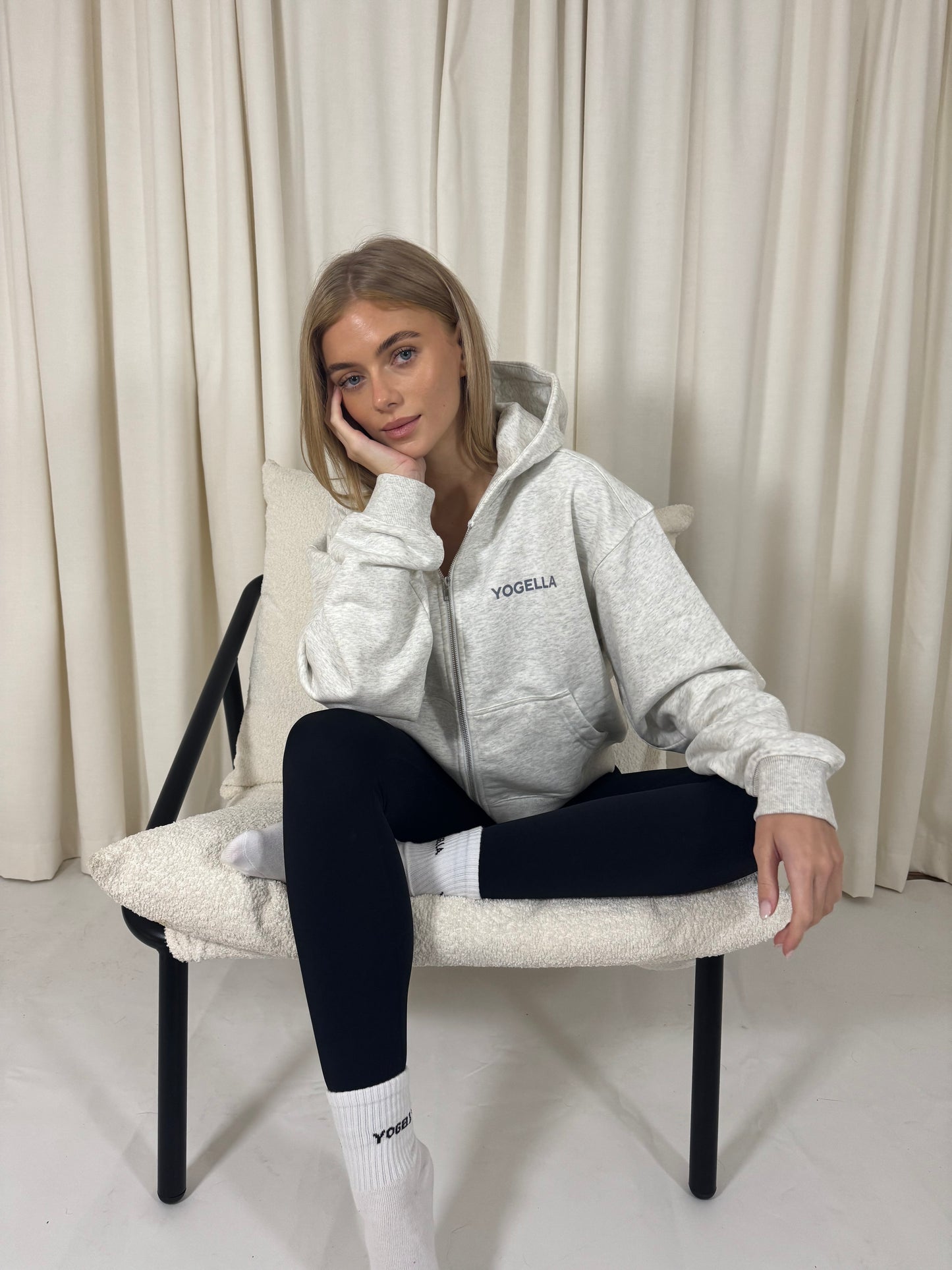 Oversized Full Zip Sweatshirt - Light Grey Marl