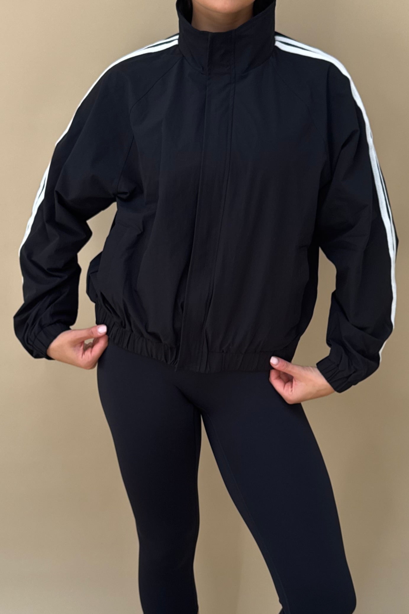 Funnel Track Jacket -Stripe Detail Black