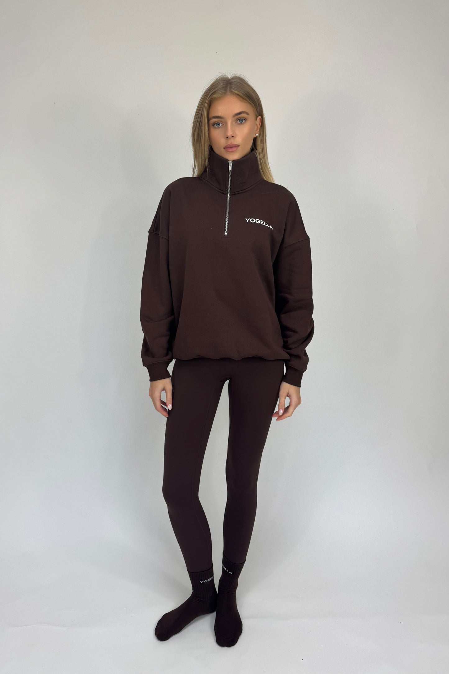 Oversized Funnel Neck Sweatshirt - Cocoa Bean