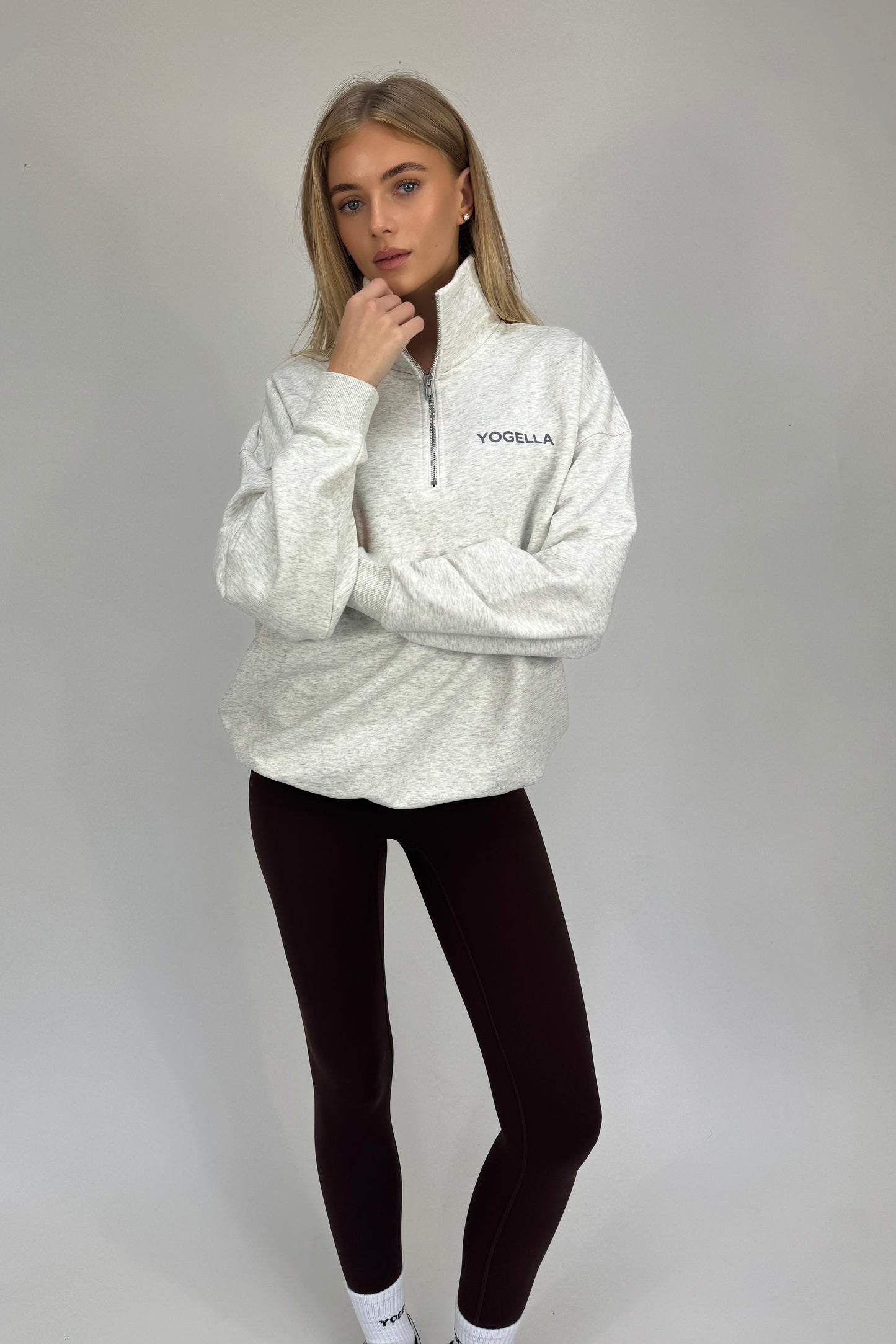 Oversized Funnel Neck Sweatshirt - Light Grey Marl