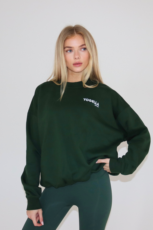 Oversized Yogella Crew Neck Sweatshirt- Forest Green