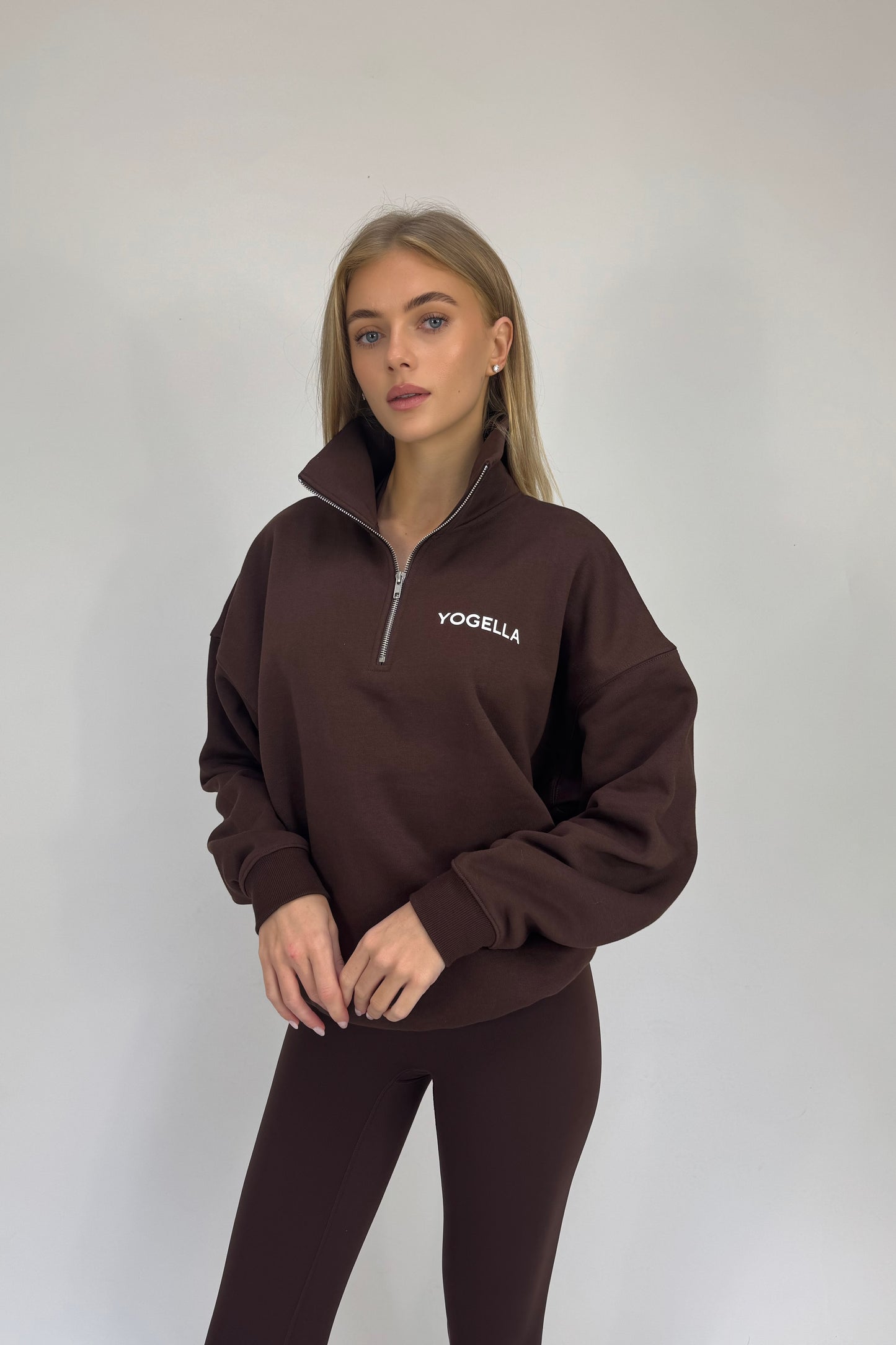 Oversized Funnel Neck Sweatshirt - Cocoa Bean