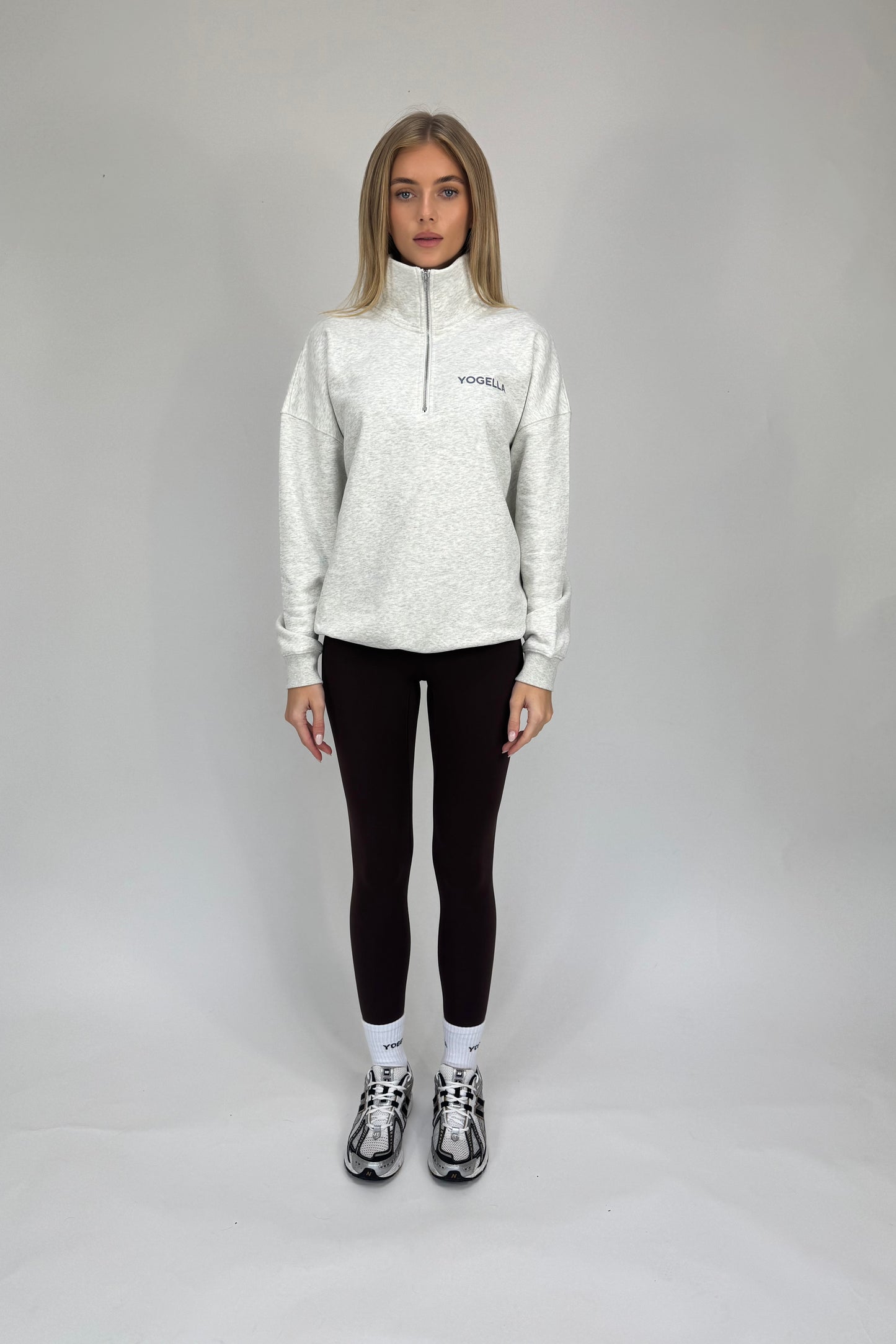 Oversized Funnel Neck Sweatshirt - Light Grey Marl