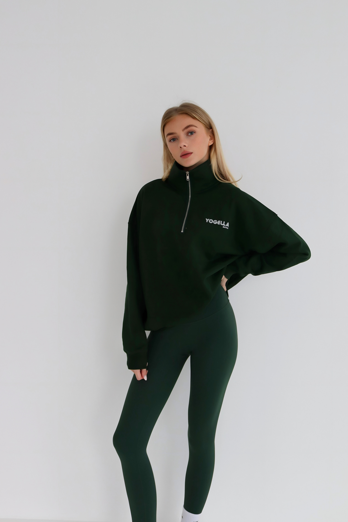 Oversized Yogella Funnel Neck Sweatshirt - Forest Green