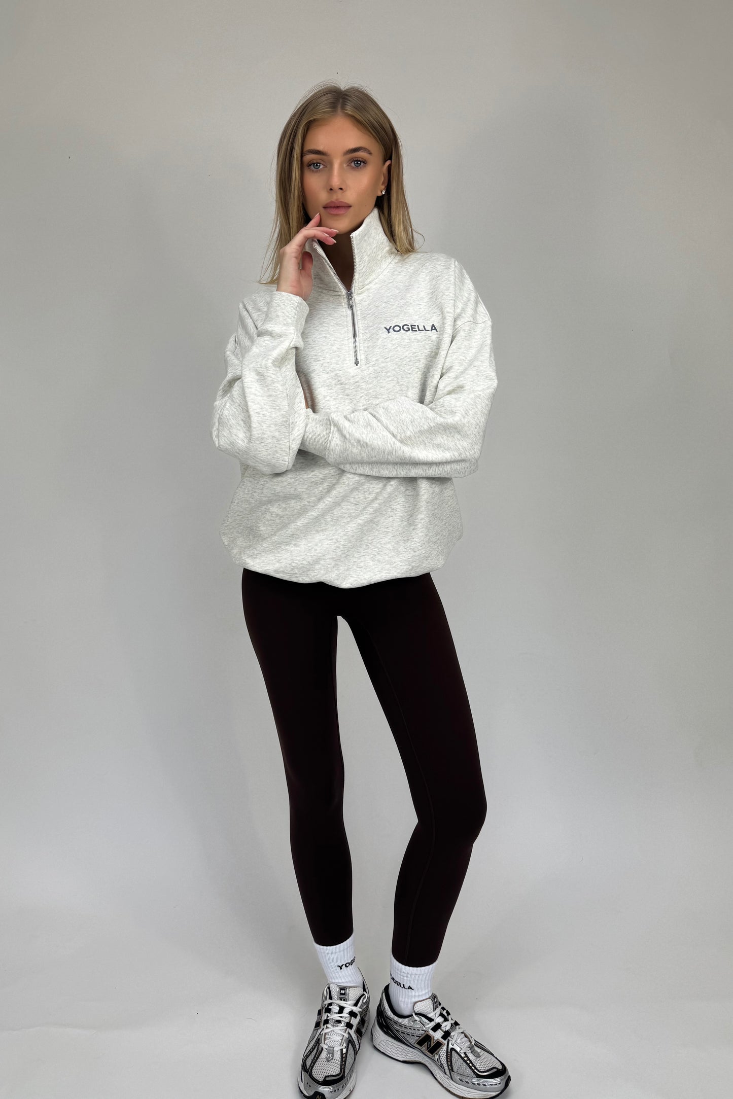 Oversized Funnel Neck Sweatshirt - Light Grey Marl