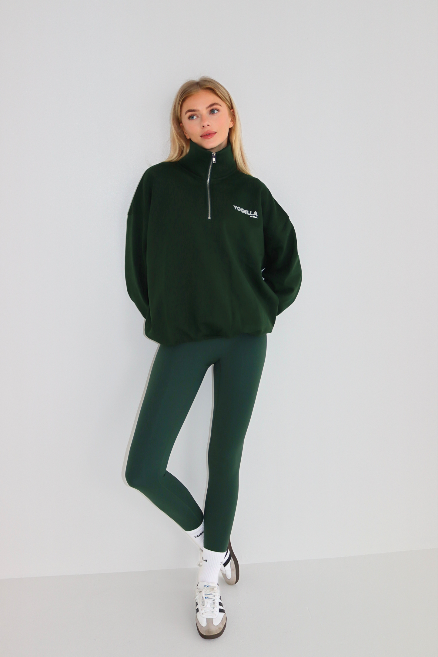 Oversized Yogella Funnel Neck Sweatshirt - Forest Green