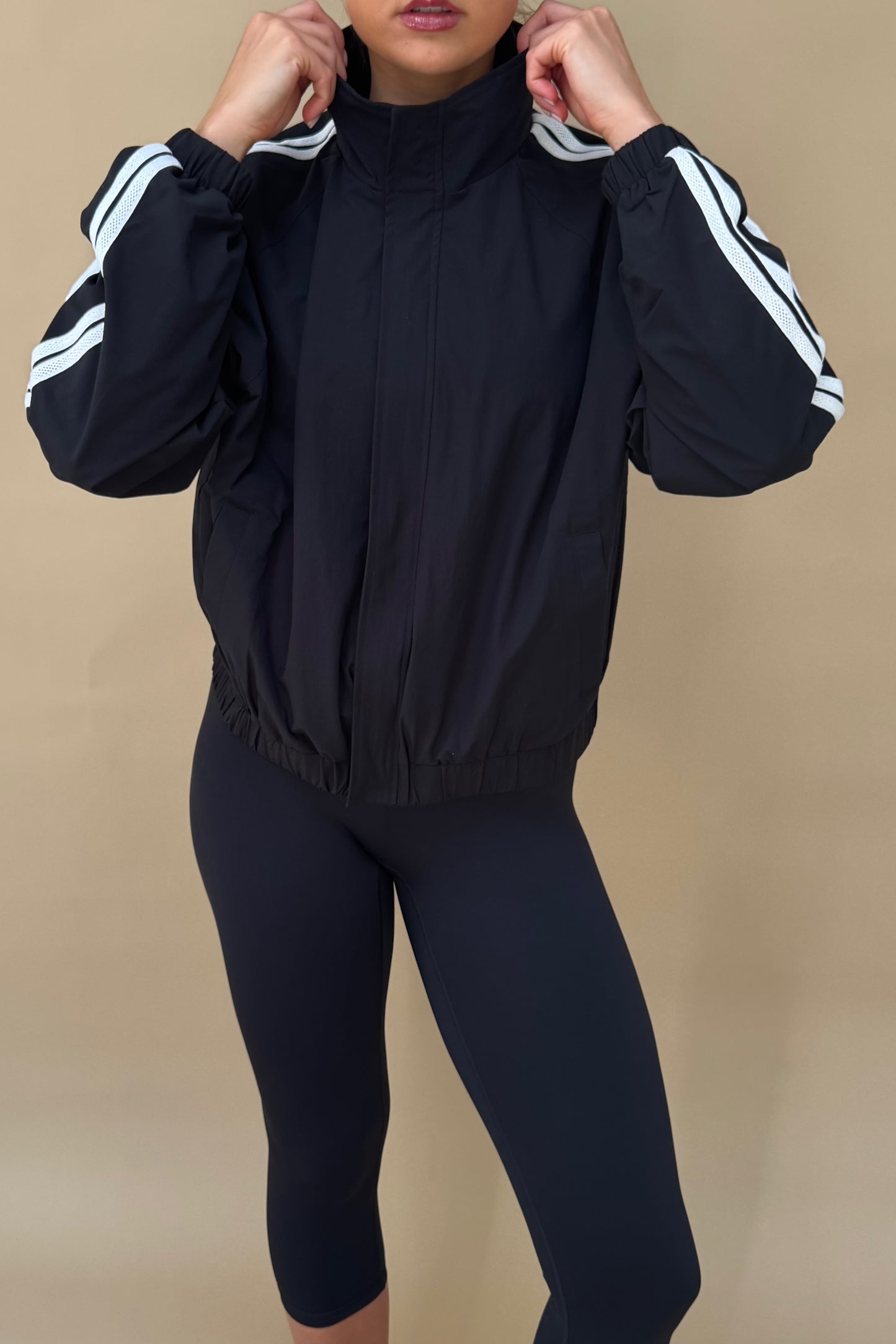 Funnel Track Jacket -Stripe Detail Black