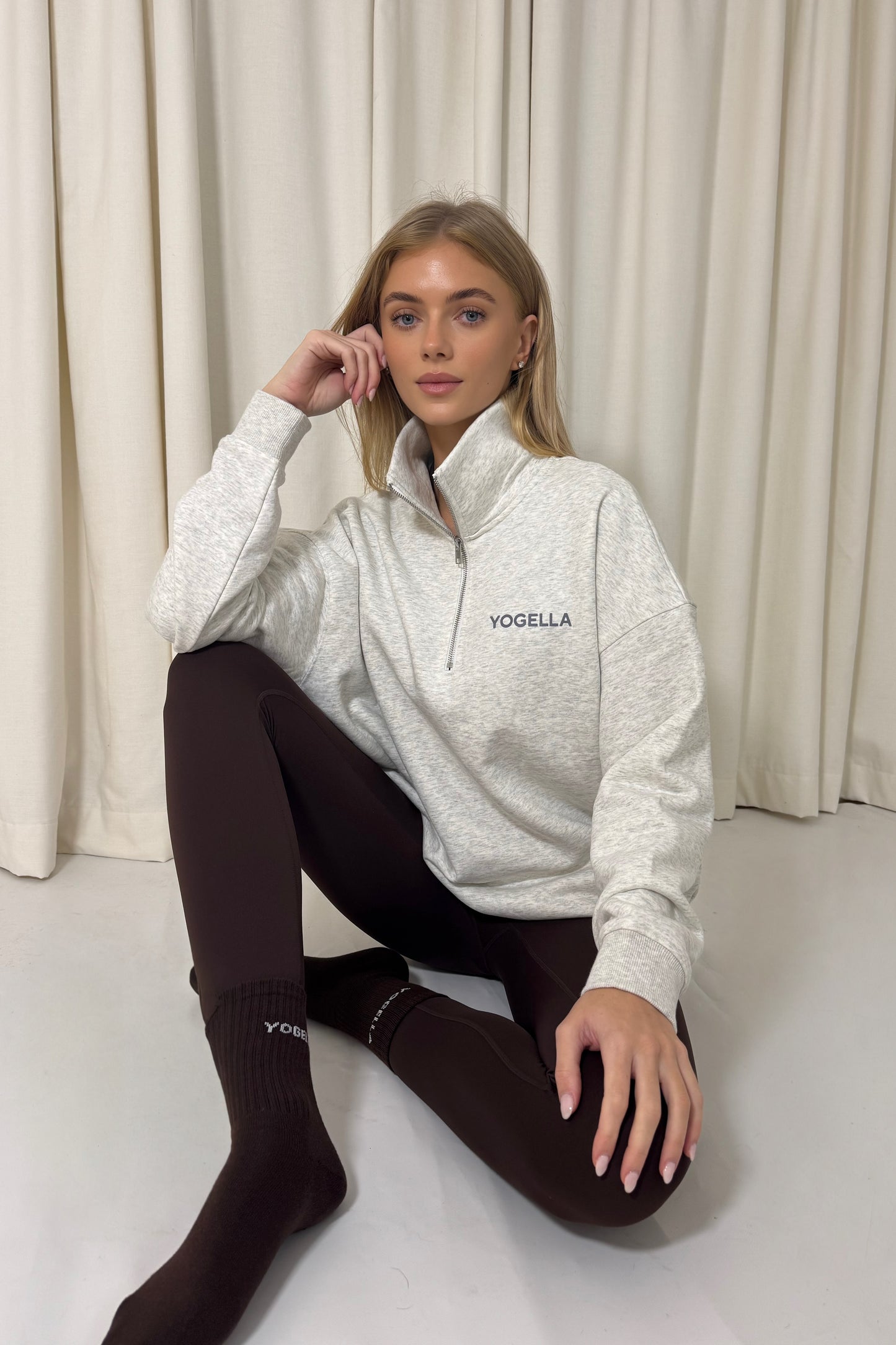 Oversized Funnel Neck Sweatshirt - Light Grey Marl