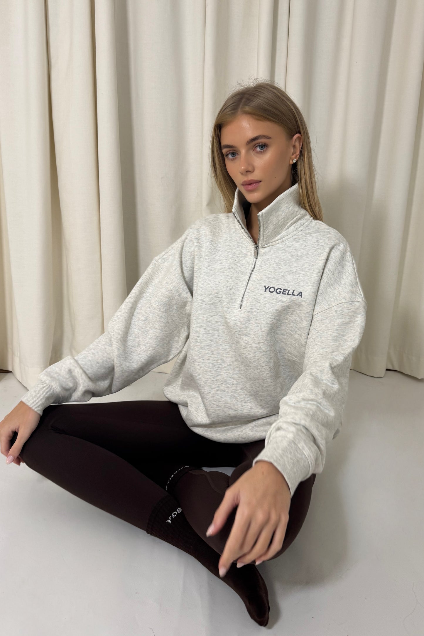 Oversized Funnel Neck Sweatshirt - Light Grey Marl