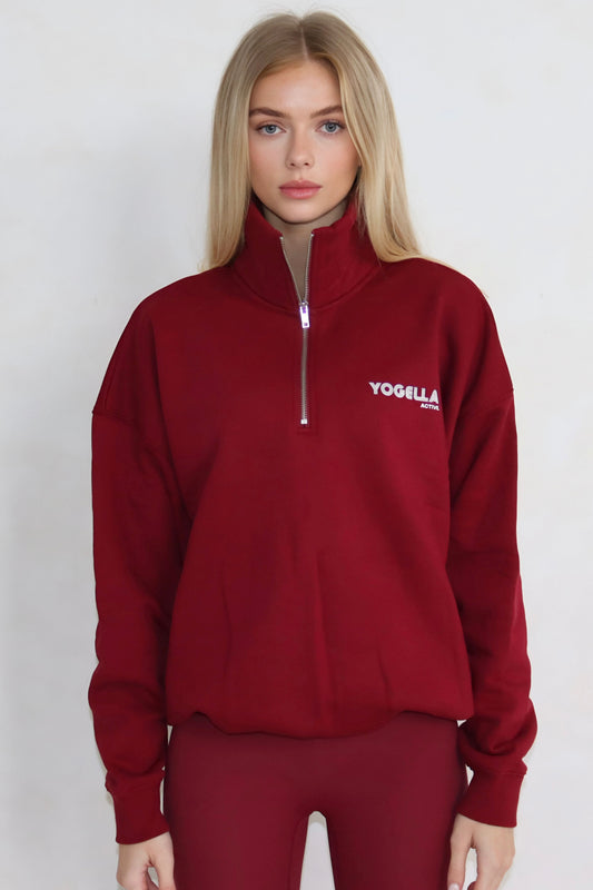 Oversized Yogella Funnel Neck Sweatshirt - Burgundy
