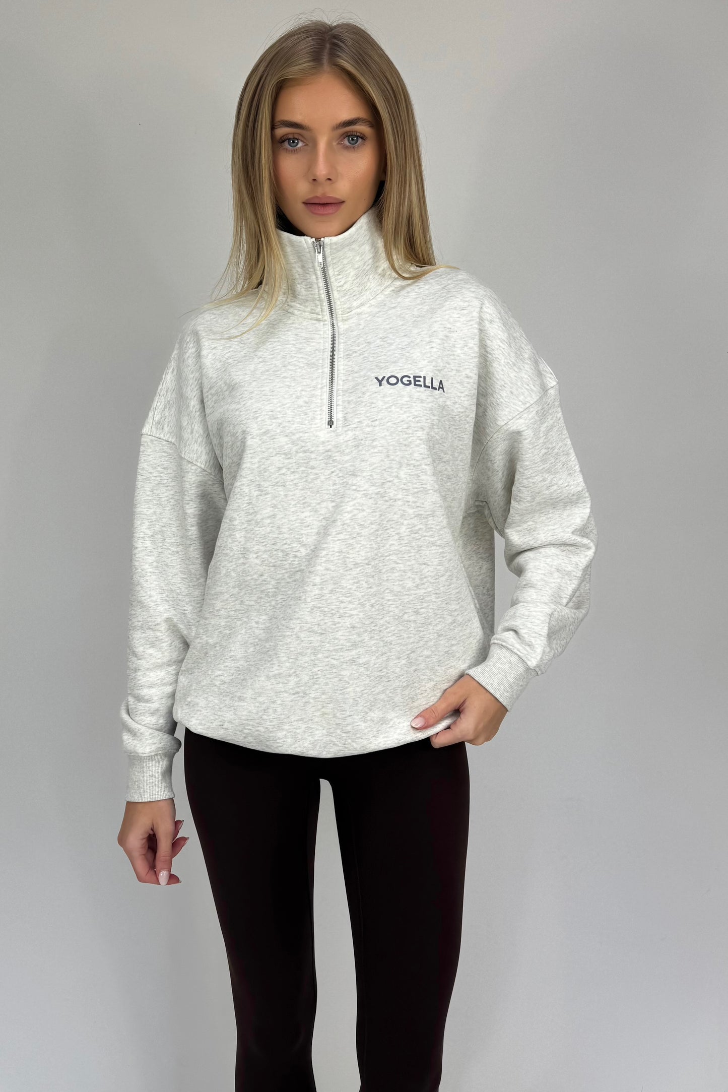 Oversized Funnel Neck Sweatshirt - Light Grey Marl