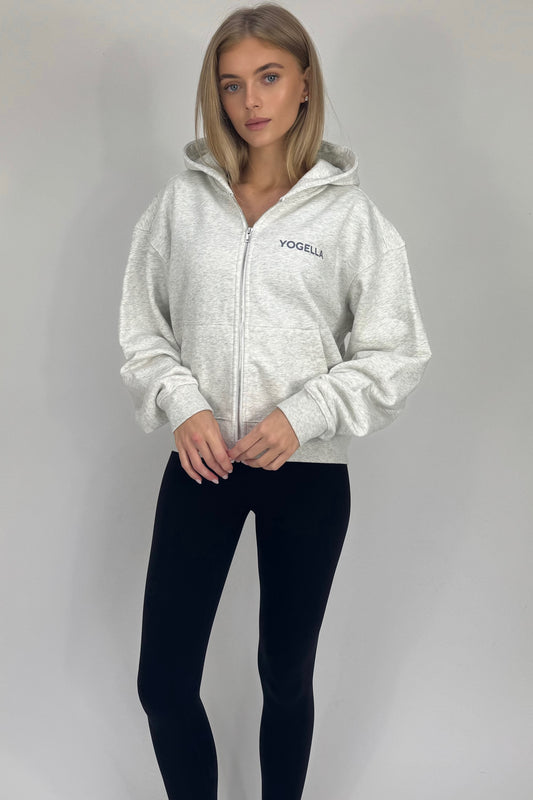 Oversized Full Zip Sweatshirt - Light Grey Marl