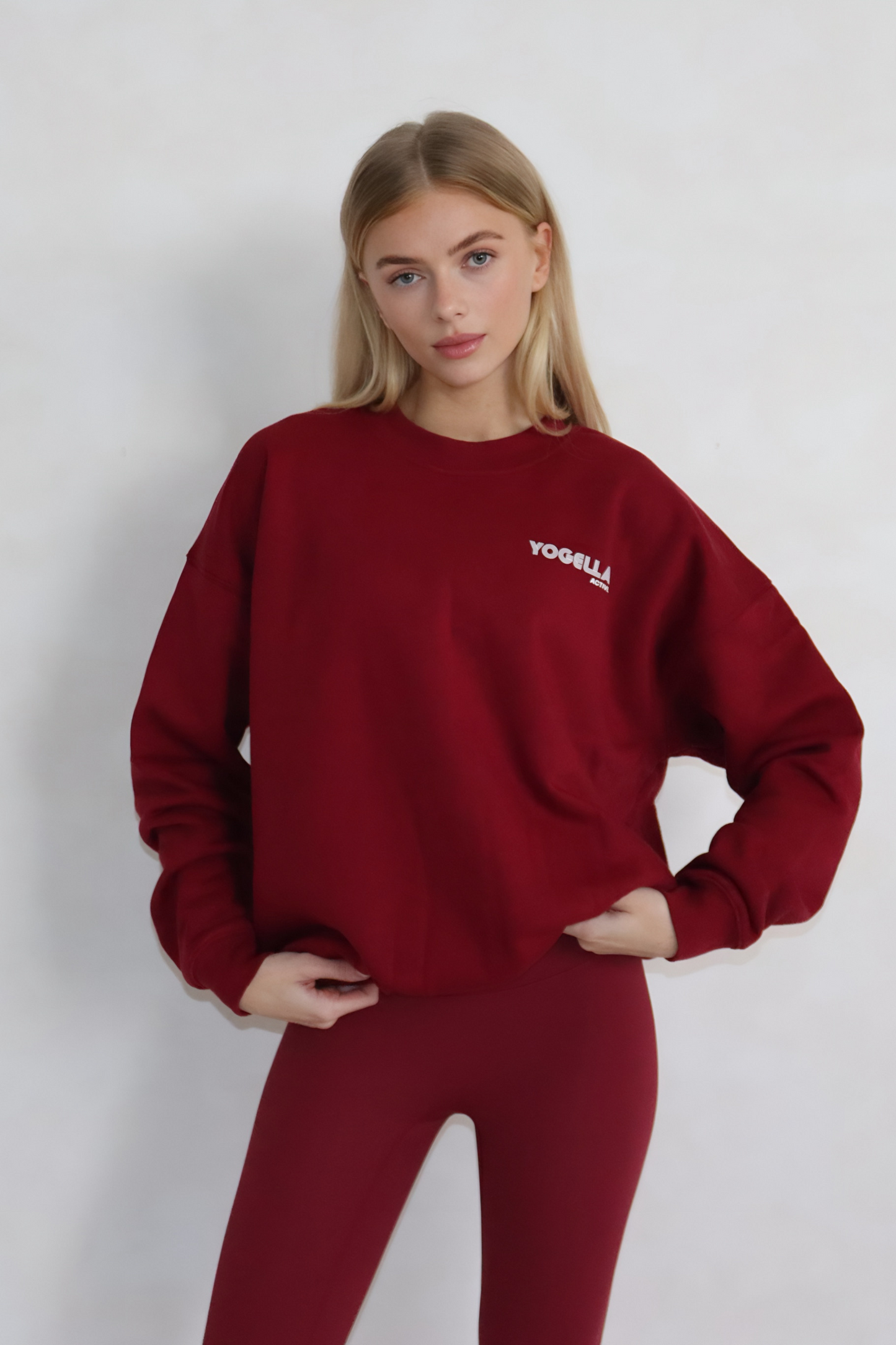 Oversized Yogella Crew Neck Sweatshirt - Burgundy