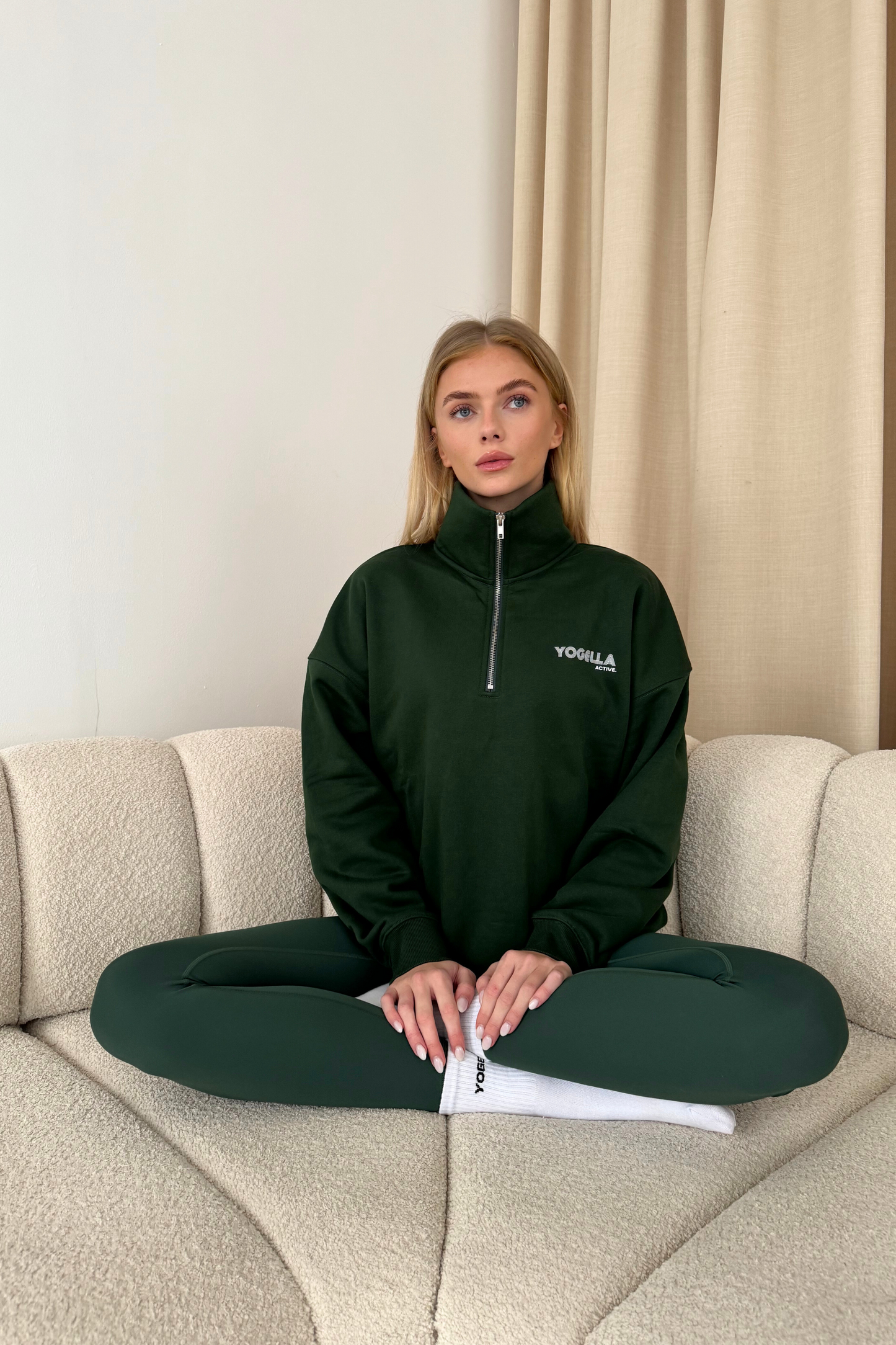 Oversized Yogella Funnel Neck Sweatshirt - Forest Green