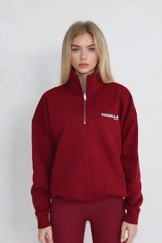 Oversized Yogella Funnel Neck Sweatshirt - Burgundy