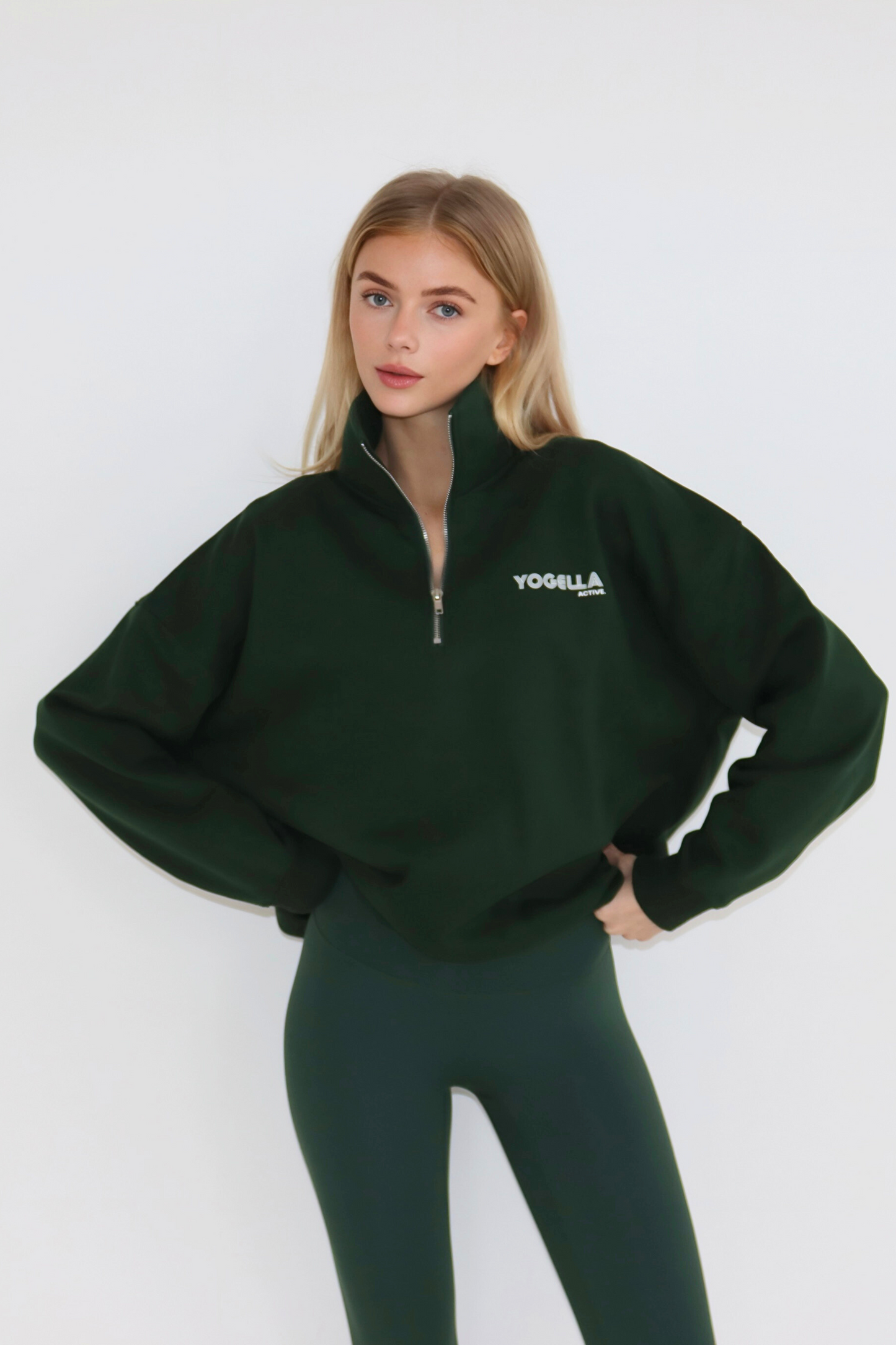 Oversized Yogella Funnel Neck Sweatshirt - Forest Green