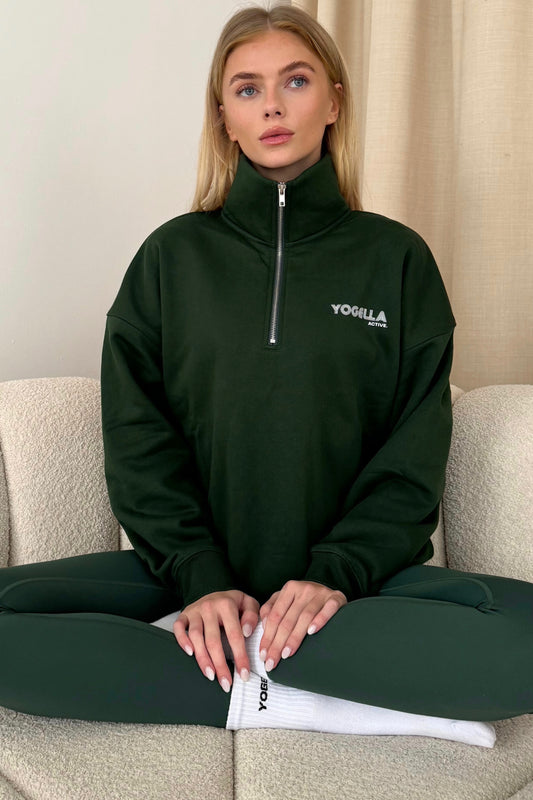 Oversized Yogella Funnel Neck Sweatshirt - Forest Green