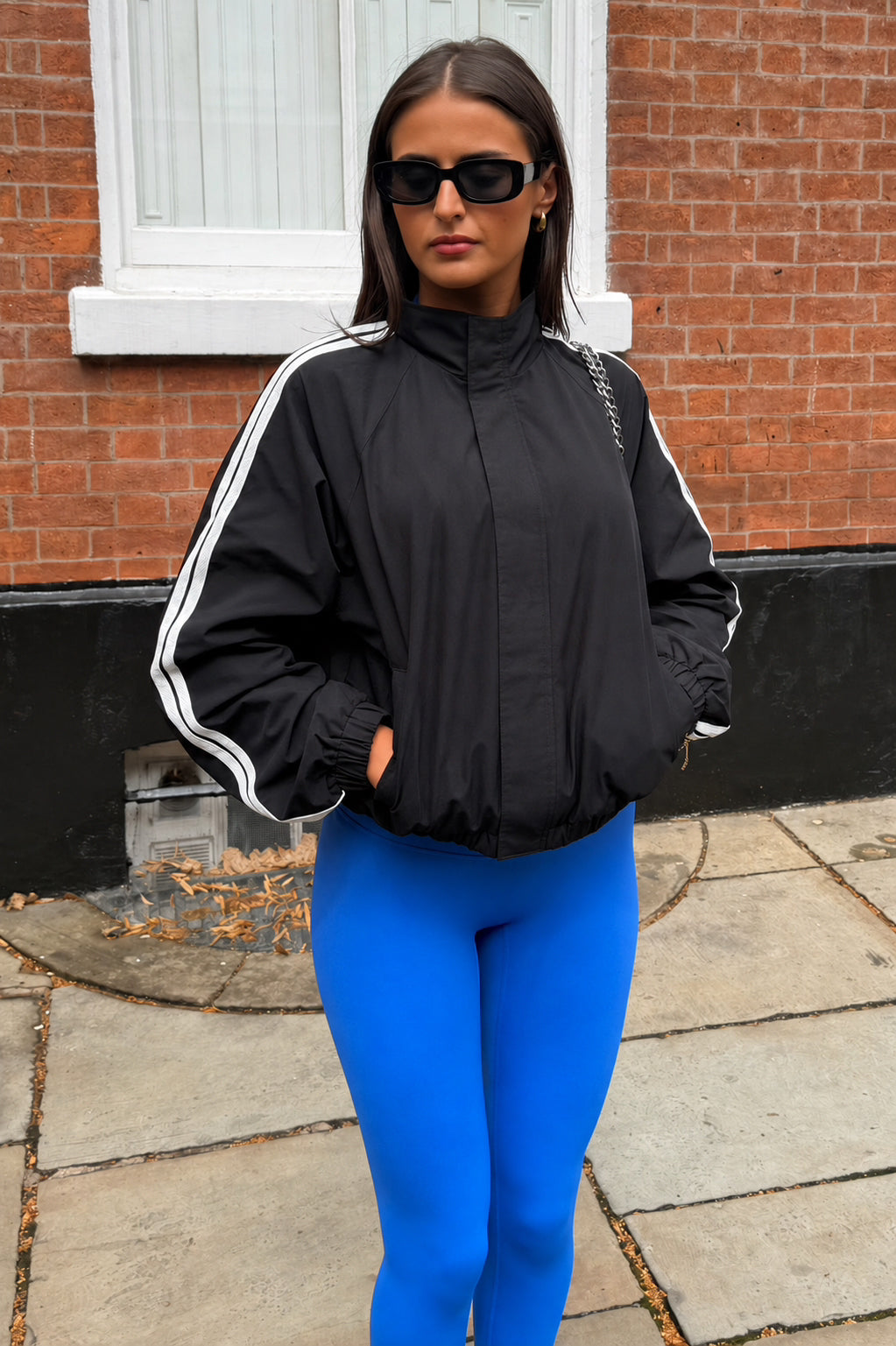 Funnel Track Jacket -Stripe Detail Black
