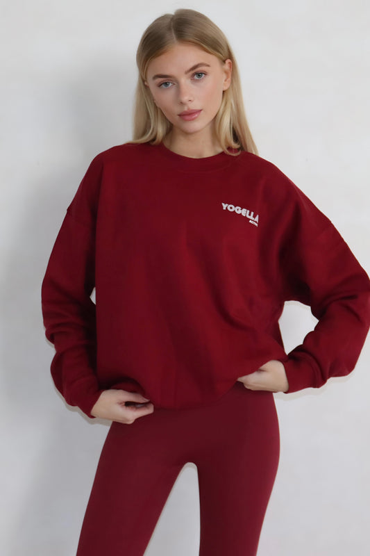 Oversized Yogella Crew Neck Sweatshirt - Burgundy